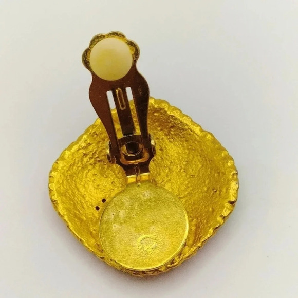 Gold Tone Fashion Multicolored Enamel Patchwork Abstract Art Pattern Earrings 1" - Picture 5 of 7